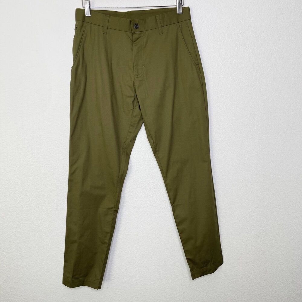 NEW Fabletics Mens High Side Chino 30x30 Green Slim Performance Stretch Khaki